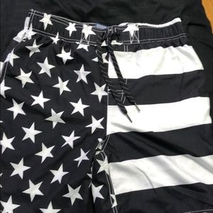 Black and white American flag swim trunks